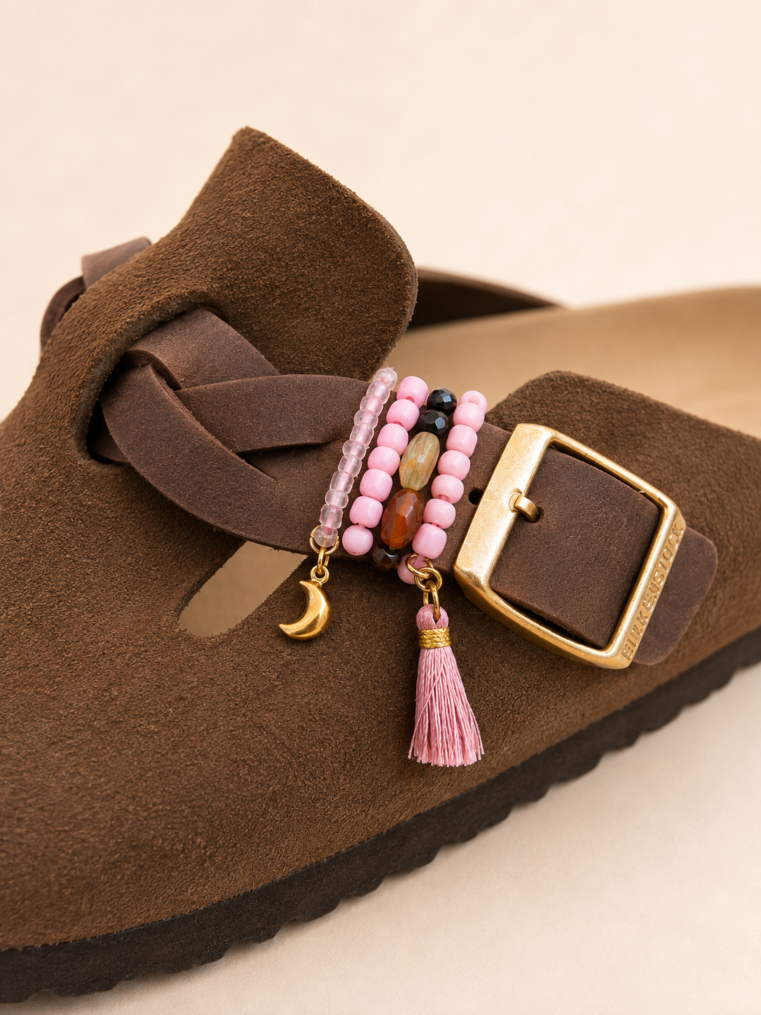 Sieraden set birkenstock roze maantje kwastje