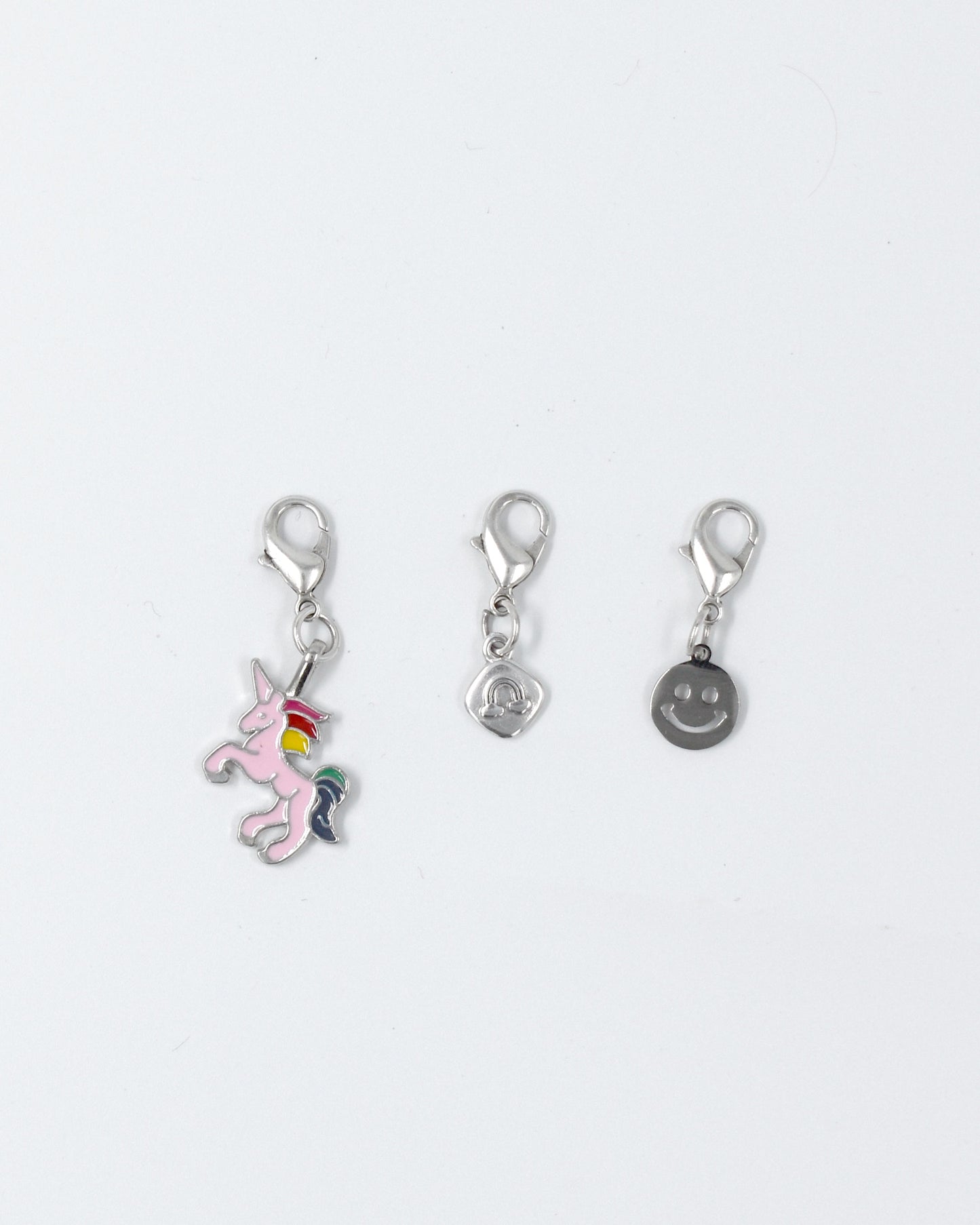 Bedel set zilver - Eenhoorn Regenboog Smiley