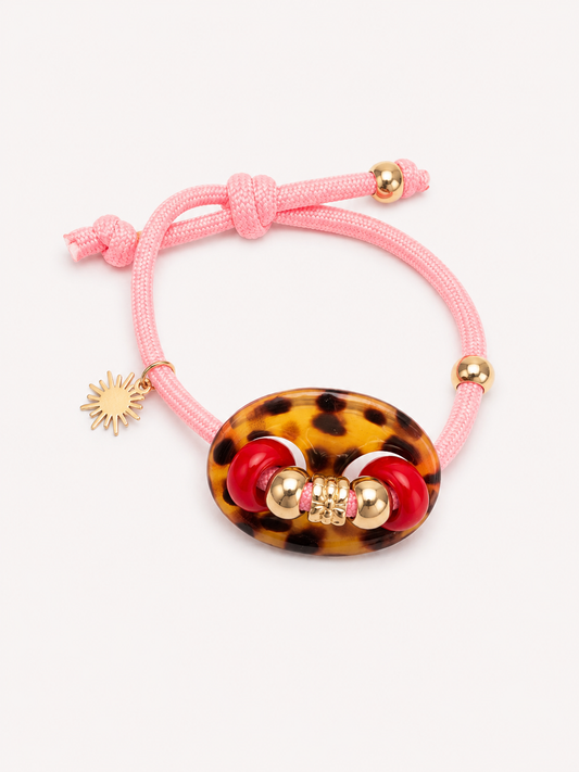 Ibiza Veter Armband Panter Roze handmade