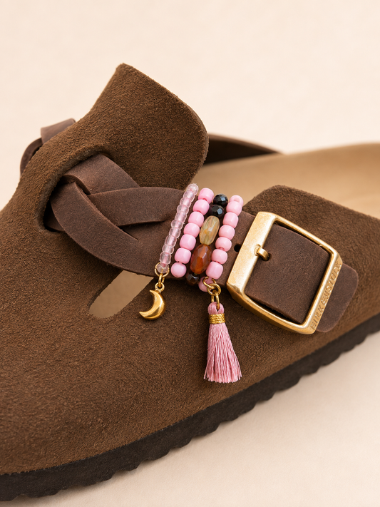Sieraden set birkenstock roze maantje kwastje