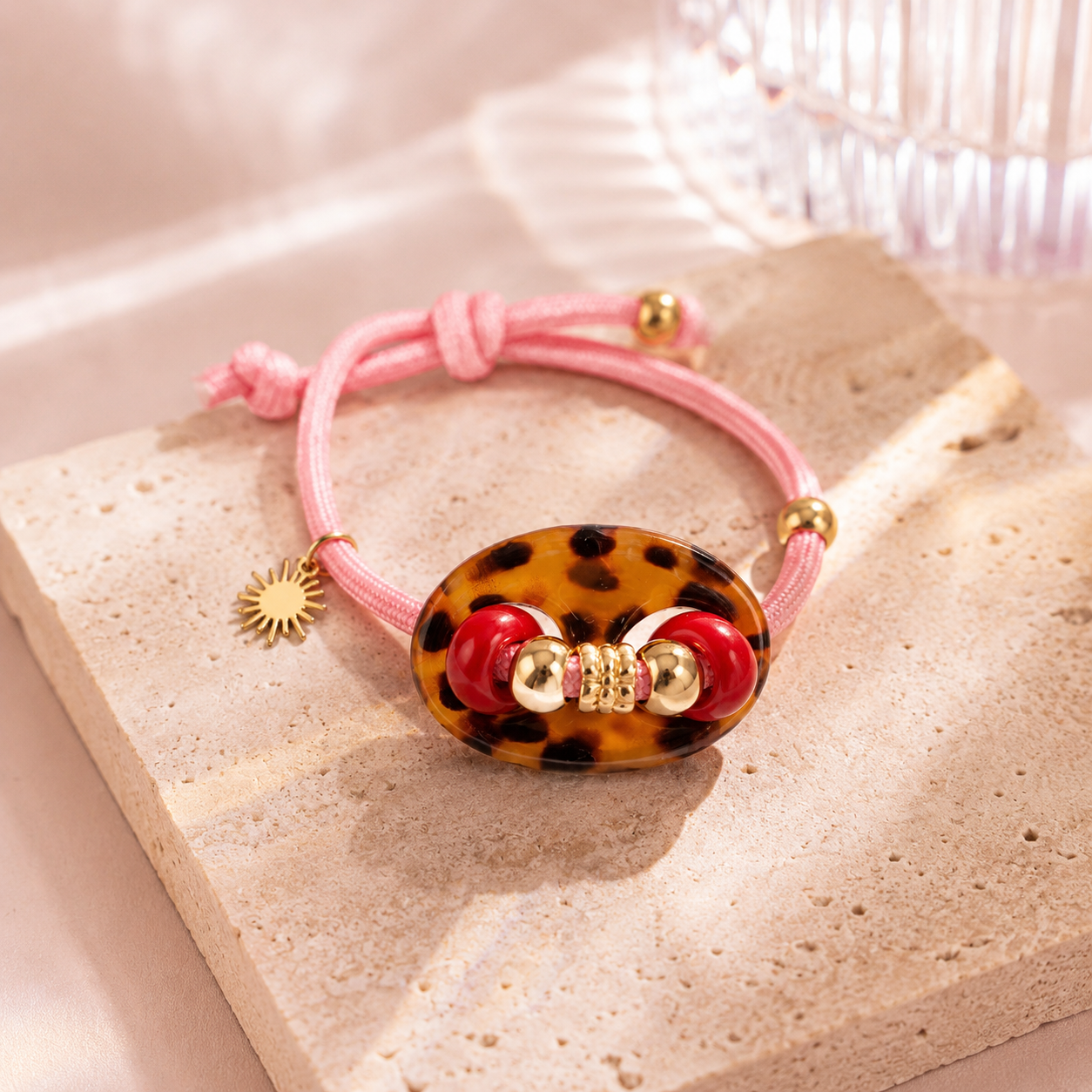 Ibiza Veter Armband Panter Roze handmade
