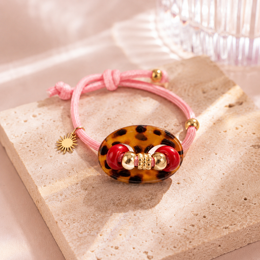Ibiza Veter Armband Panter Roze handmade