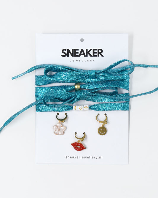 Veters & Bedelset Glitter Blauw