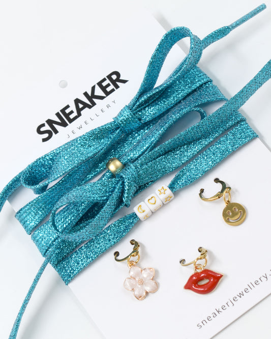 Veters & Bedelset Glitter Blauw