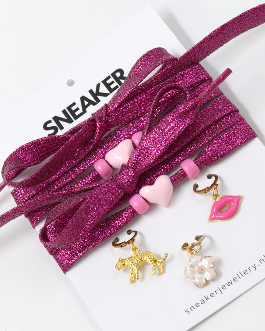 Veters & Bedelset Glitter Roze